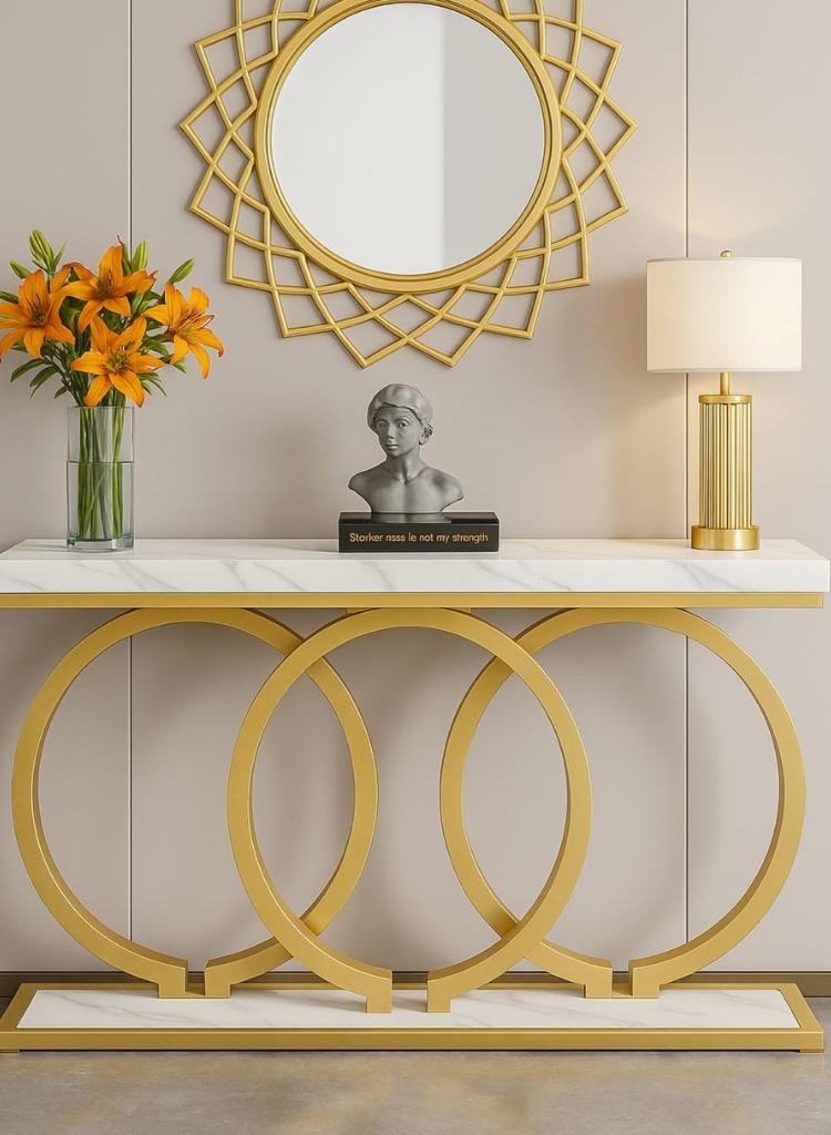 Elegant Gold Ring Console Table with Marble Top