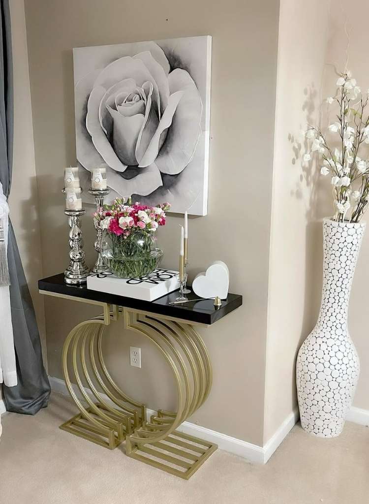 Glam Gold Console Table with Black Top