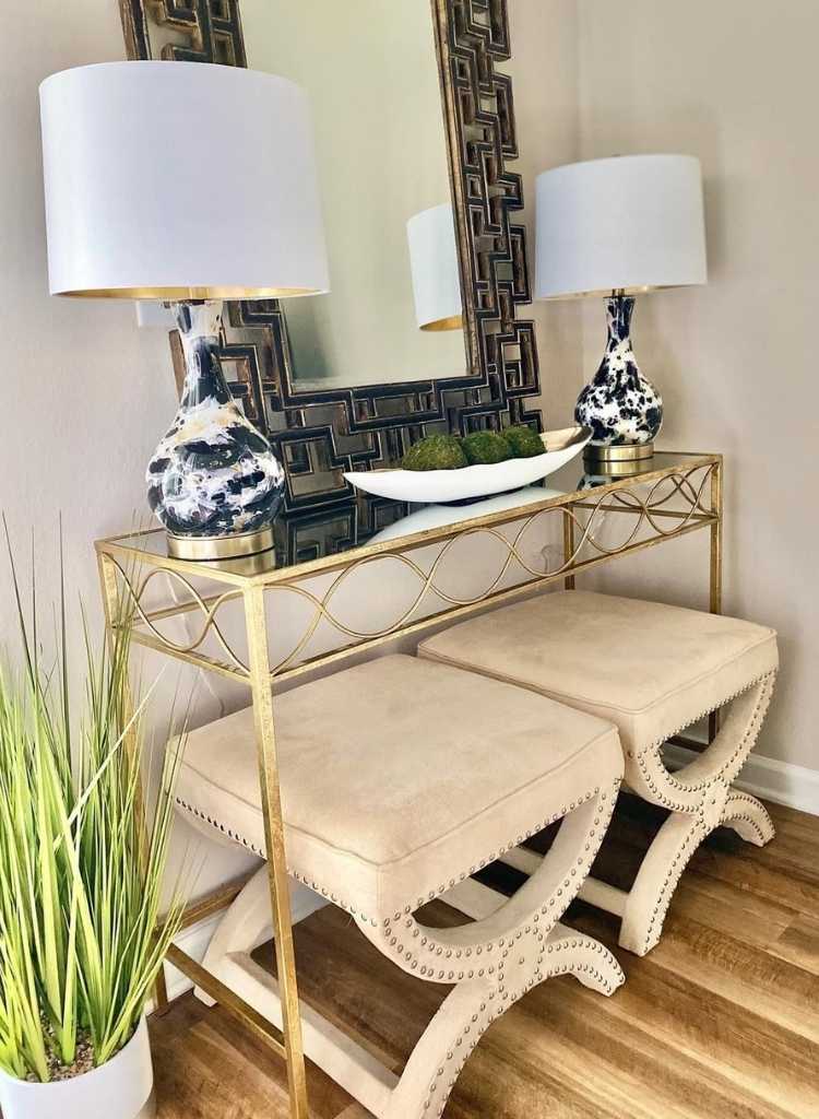 Glam Gold Console Table with Mirrored Top