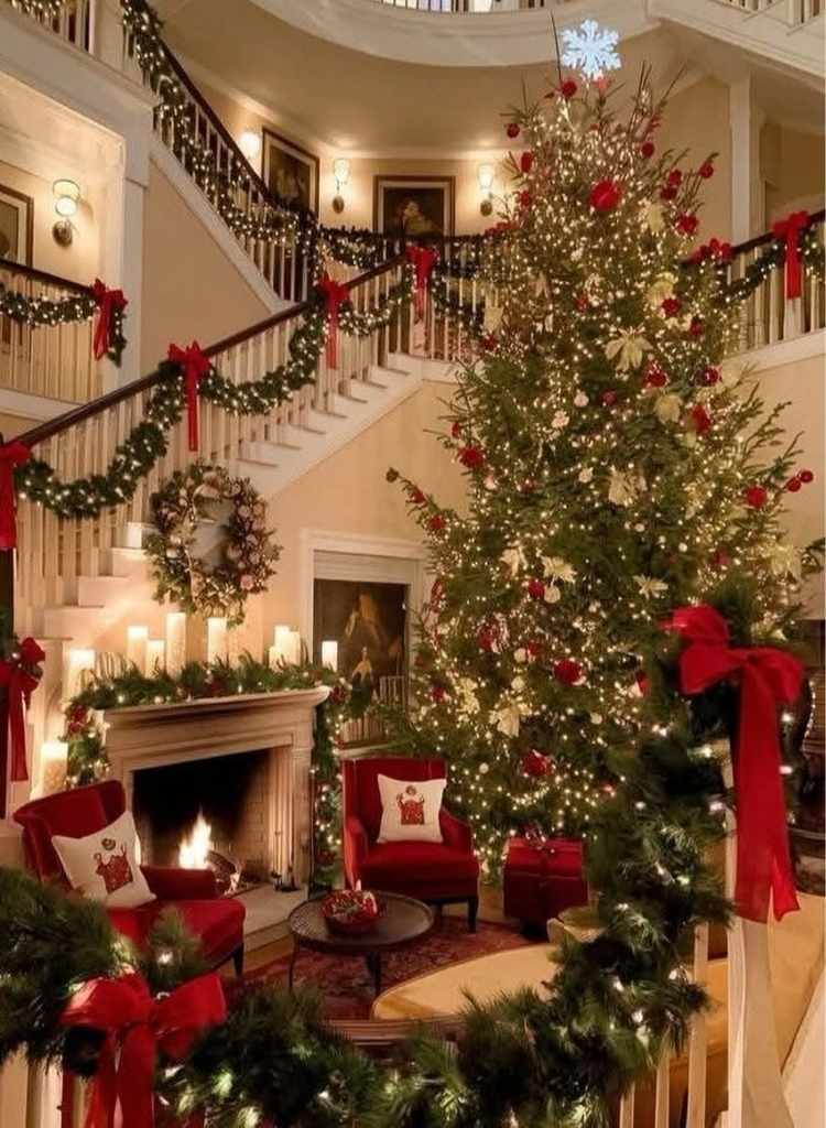 Grand Holiday Staircase Living Room