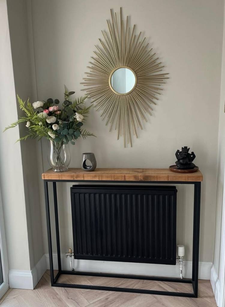 Industrial Console Table with Sunburst Mirror