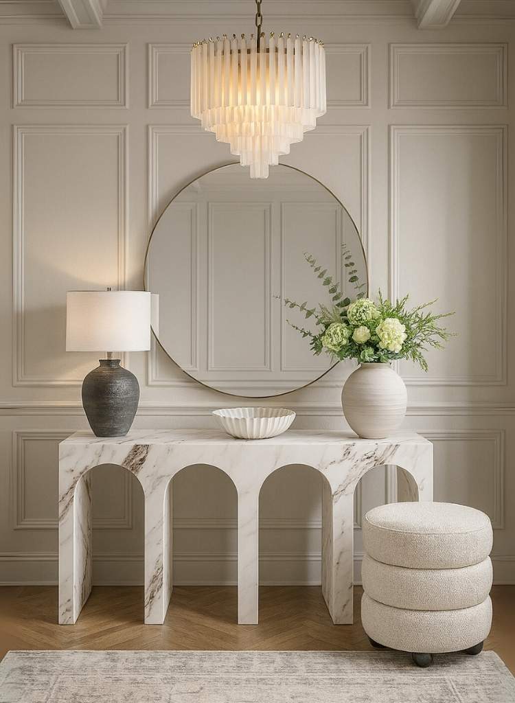 Marble Arch Console with Layered Lighting