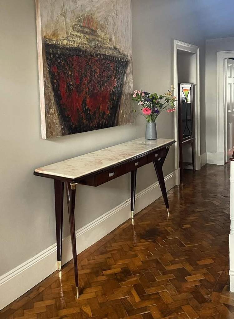 Mid-Century Marble Table with Art Display