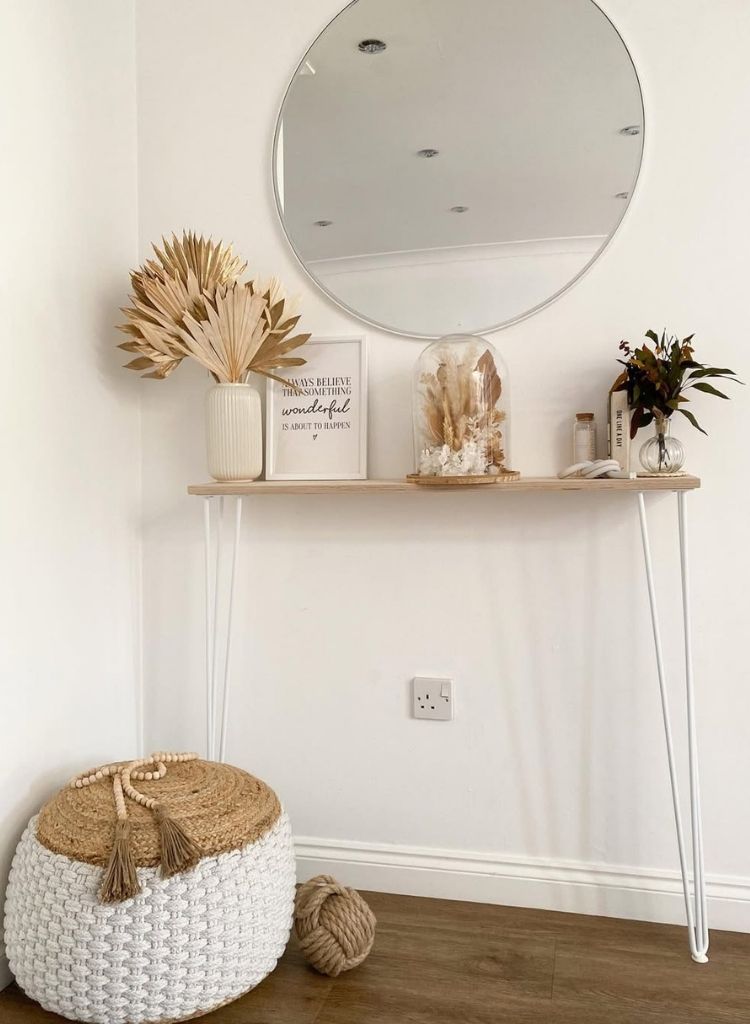 Minimalist Console Table with Round Mirror