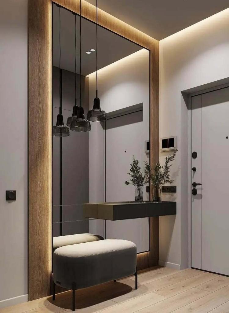 Modern Floating Console with Ambient Mirror Lighting