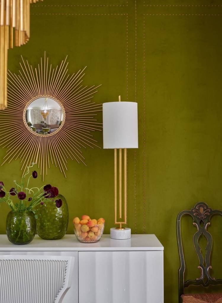 Olive Green Velvet Accent Wallpaper