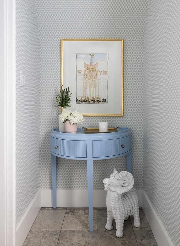Powder Blue Half-Moon Console Table