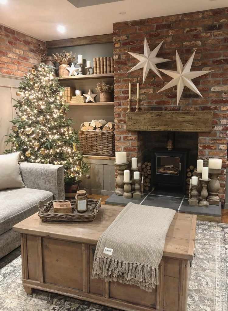 Rustic Brick Christmas Living Room