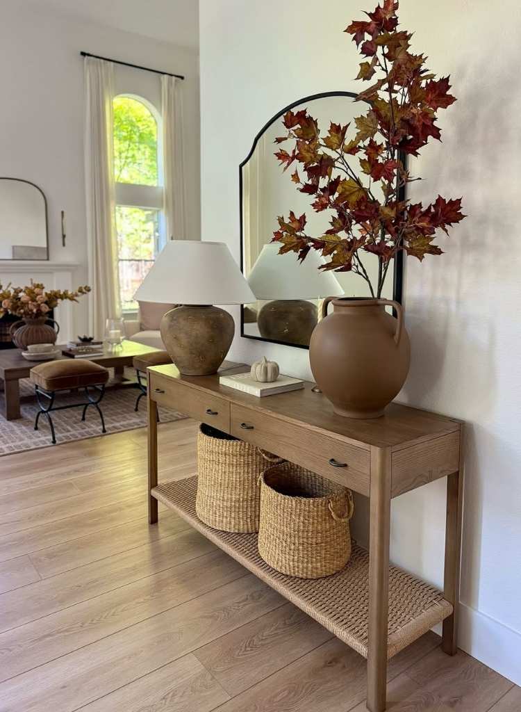 Rustic Oak Table with Arch Mirror