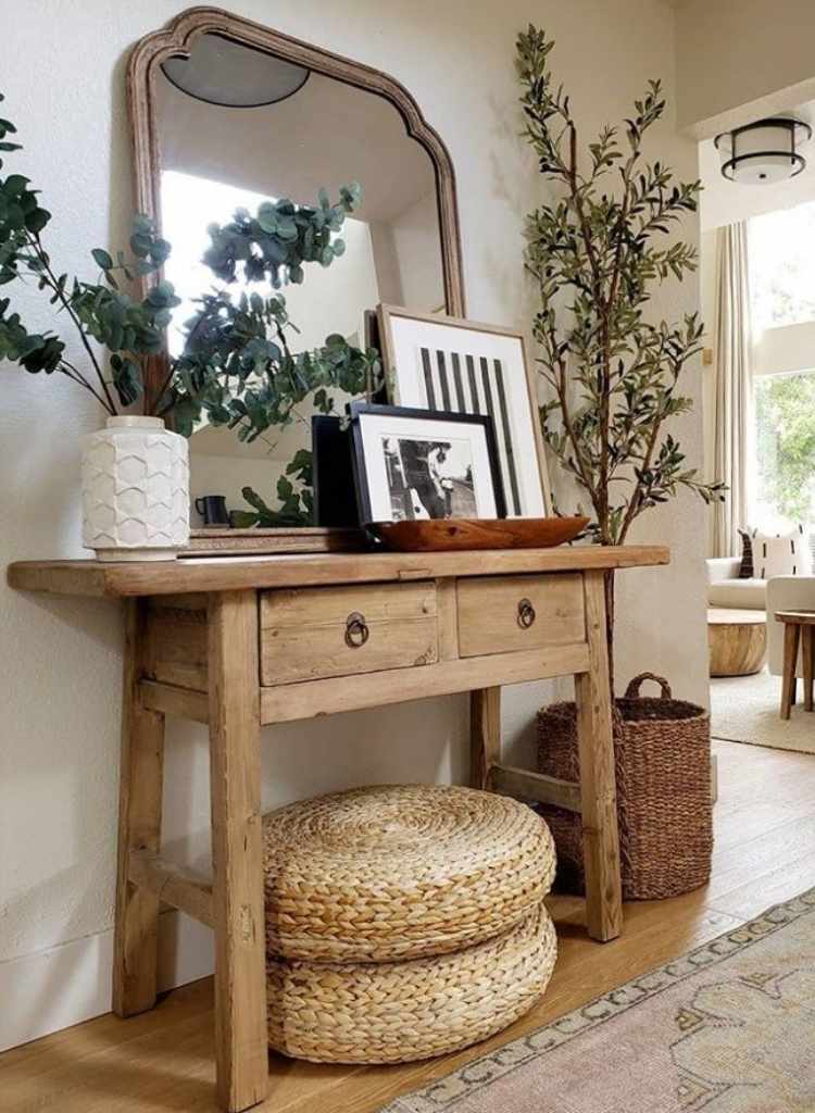Rustic Wood Console Table with Farmhouse Decor