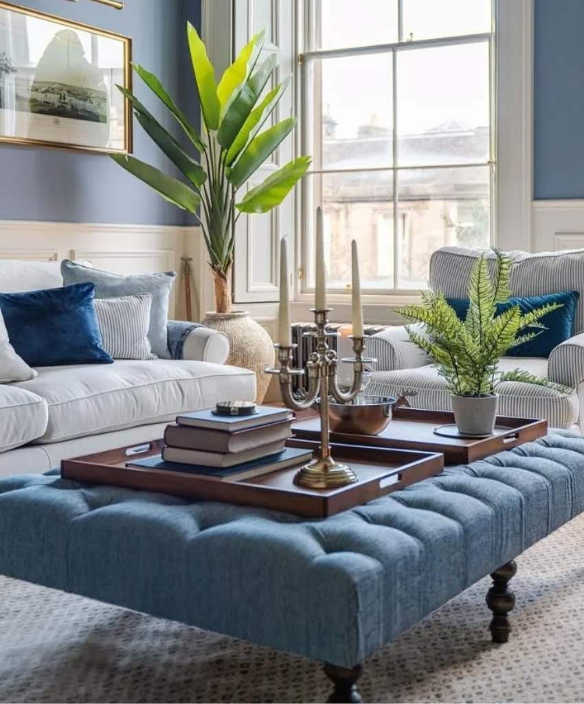 dusty blue living room