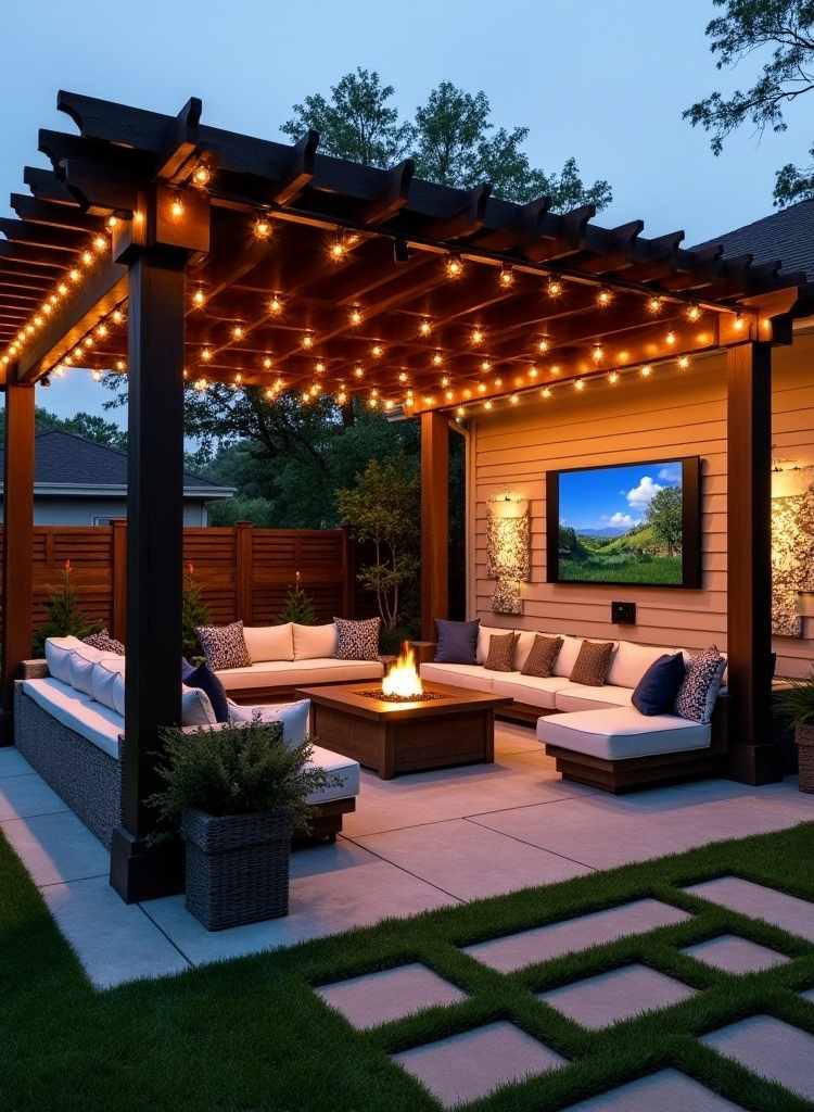 16. Pergola Fire Pit Lounge with Cozy Seating