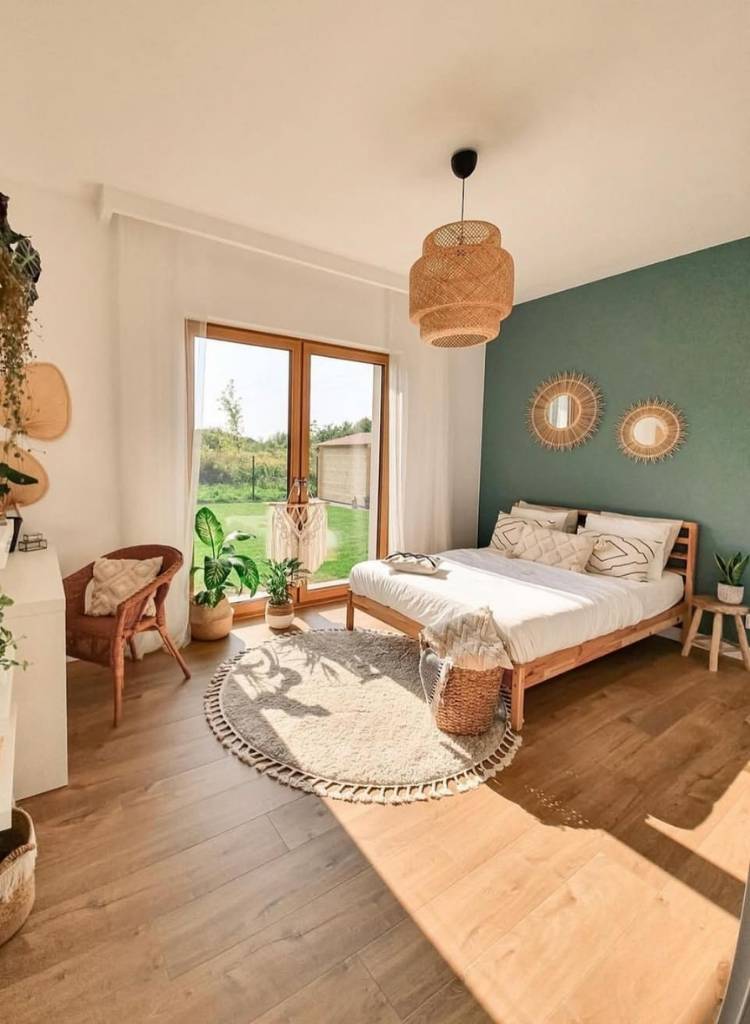 Airy Dark Green Boho Bedroom