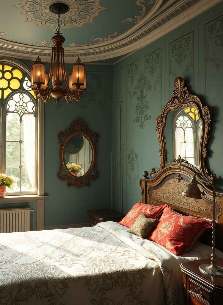 Antique Dark Green Victorian Bedroom