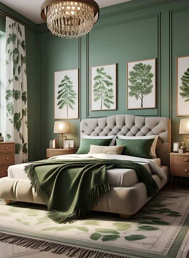 Botanical Dark Green Gallery Bedroom