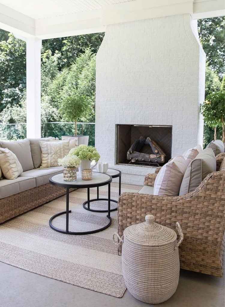 Bright White Brick Patio Fireplace