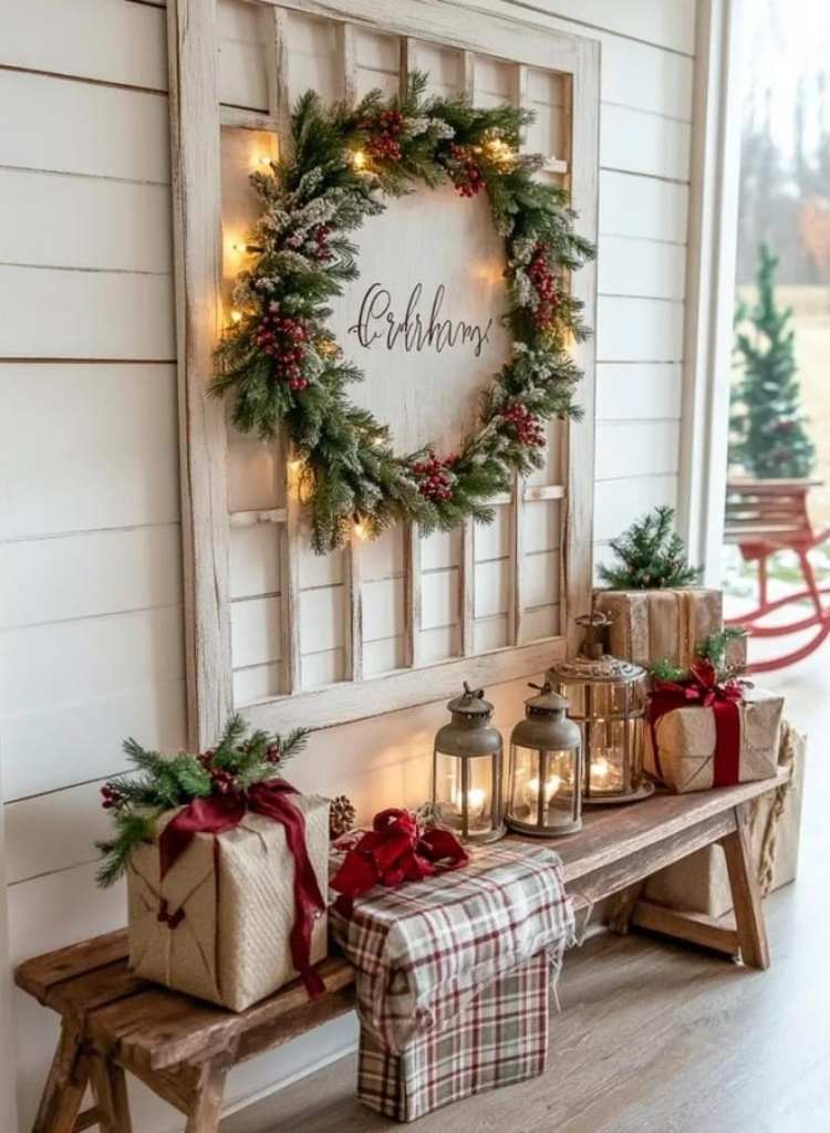 Country Cottage Christmas Entry Mantel