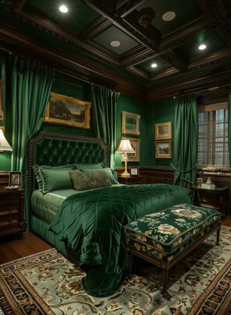 Dark Green Old-World Luxury Bedroom
