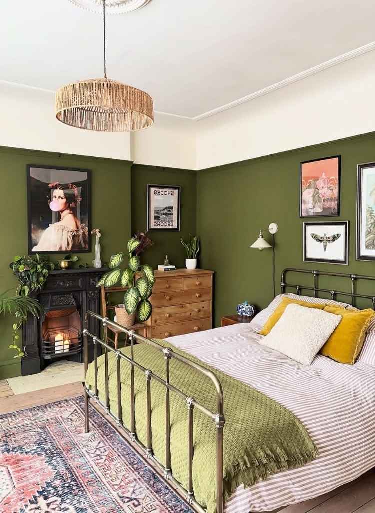 Eclectic Dark Green Vintage Bedroom