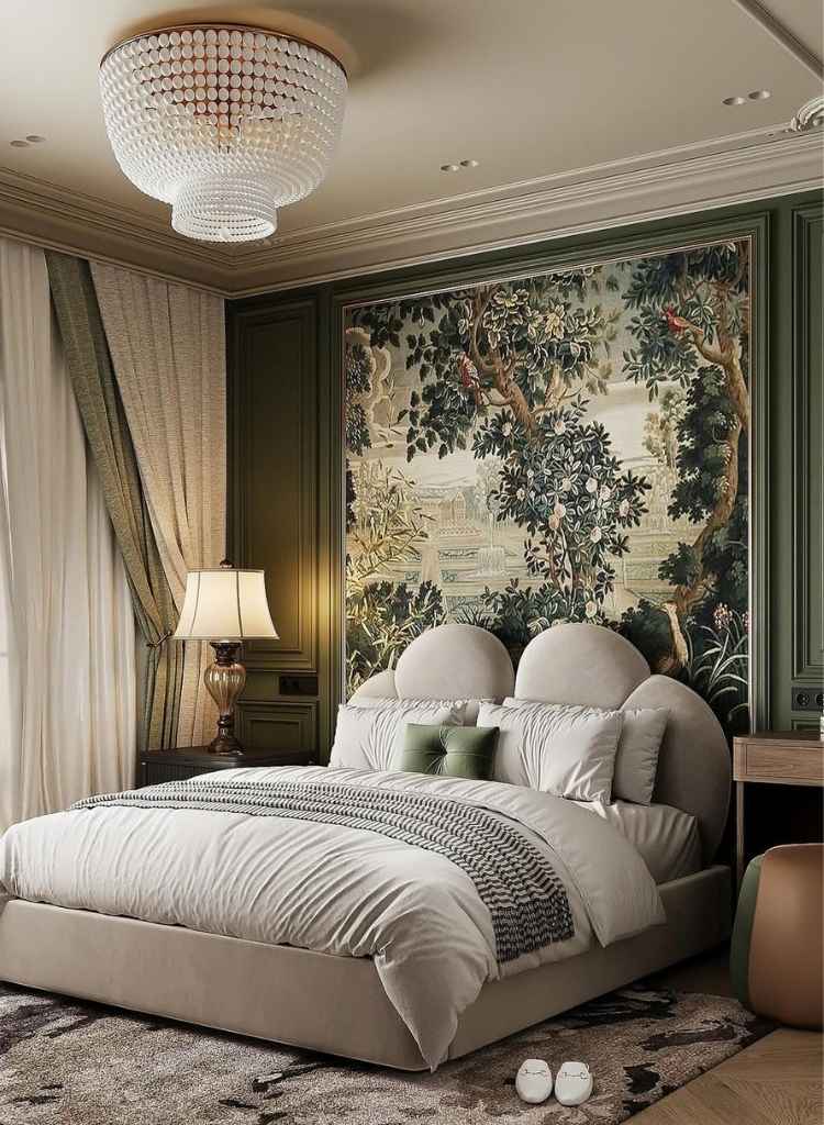 Elegant Dark Green Mural Bedroom