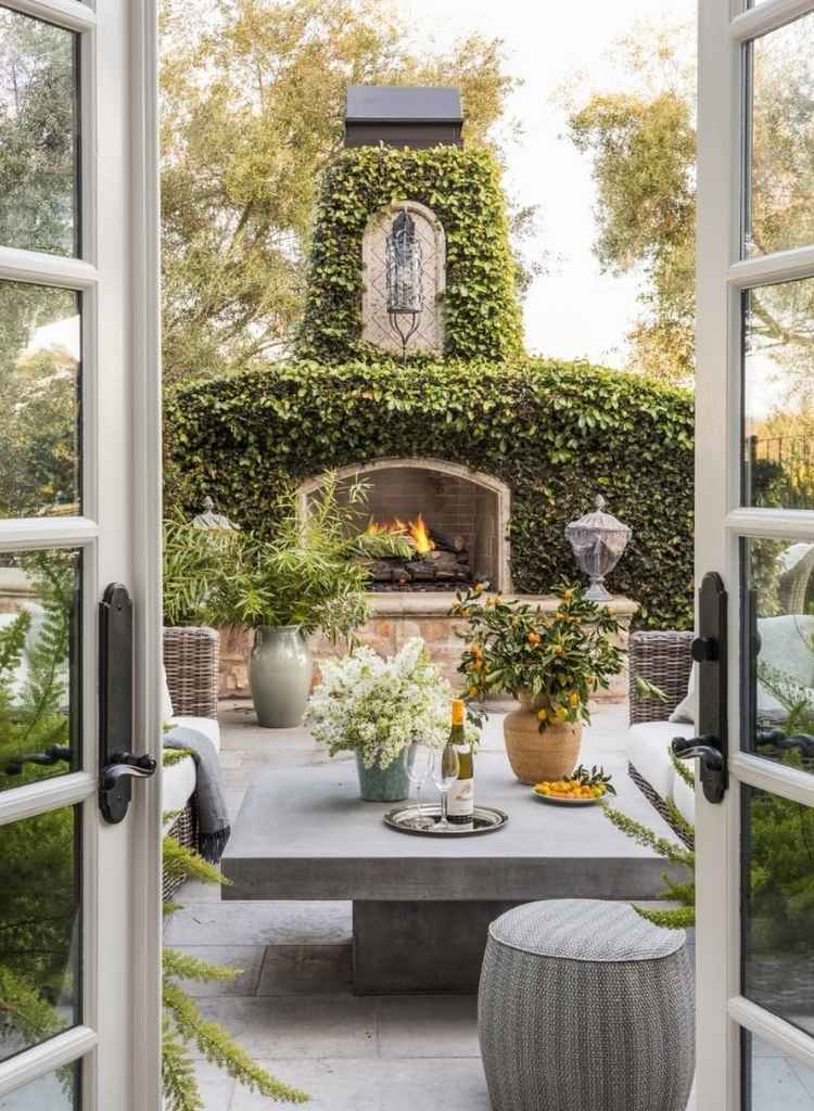 Ivy-Covered Outdoor Fireplace Sanctuary