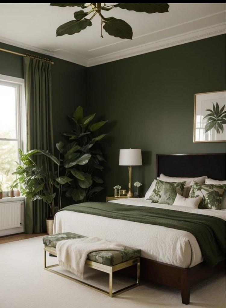 Luxe Dark Green Leafy Bedroom