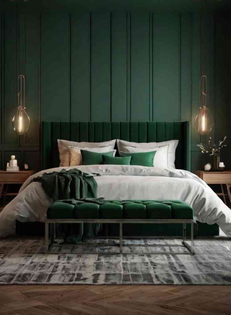 Modern Dark Green Panelled Bedroom