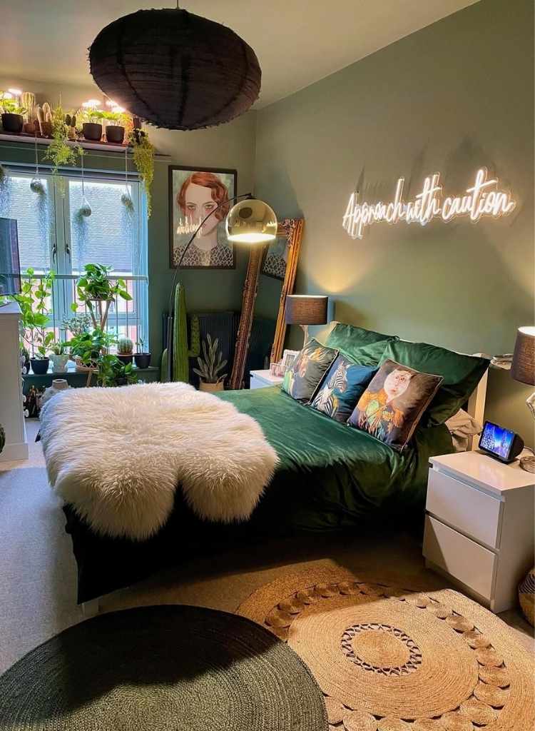 Moody Dark Green Neon Bedroom