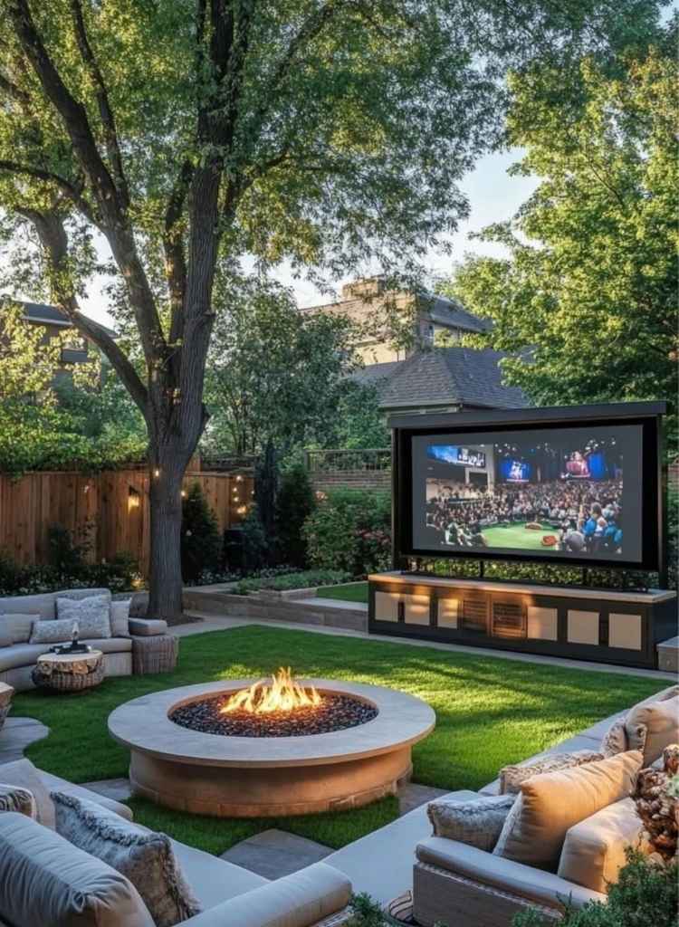 Outdoor Fire Pit with Backyard Movie Setup