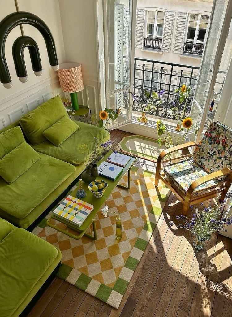 Paris Balcony Green Glam Living Room