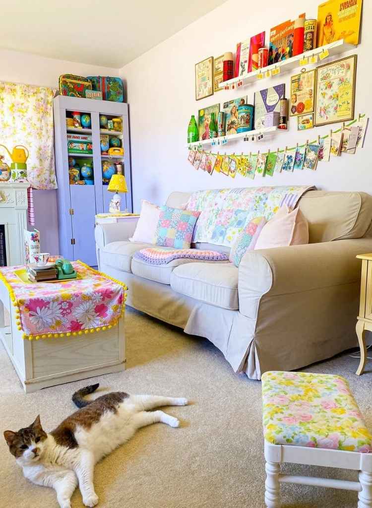 Pastel Cottagecore Maximalist Living Room