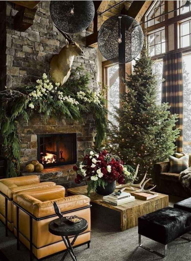Rustic Lodge Christmas Mantel