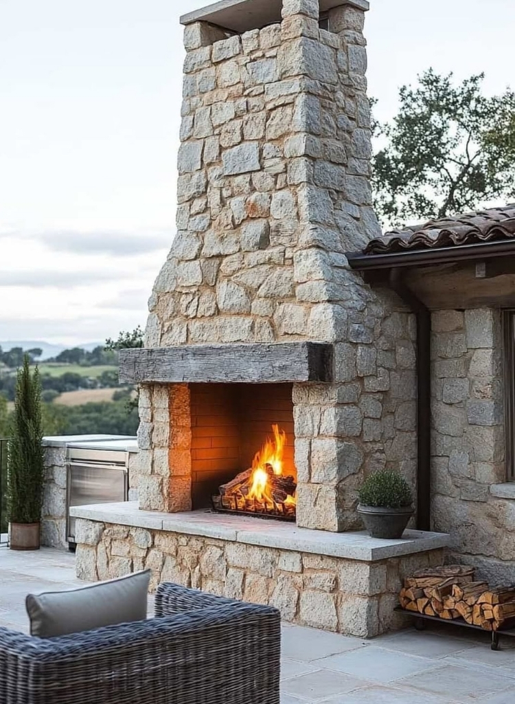 Rustic Stone Outdoor Fireplace