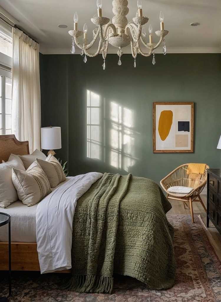 Sunlit Dark Green Relaxed Bedroom