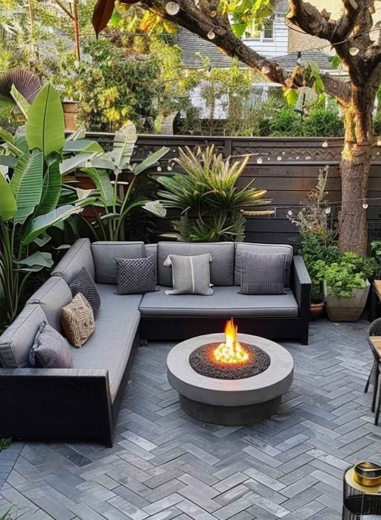 Tropical Patio Fire Pit Lounge