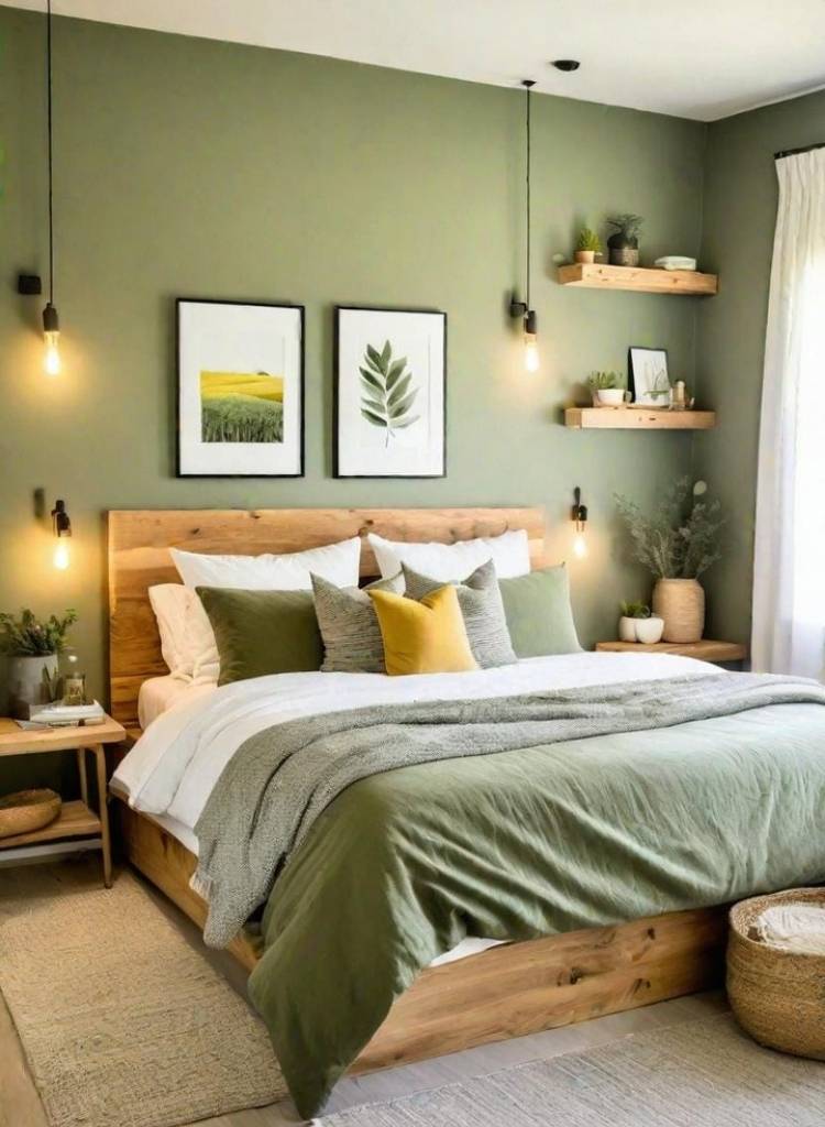 Warm Dark Green Nature-Inspired Bedroom