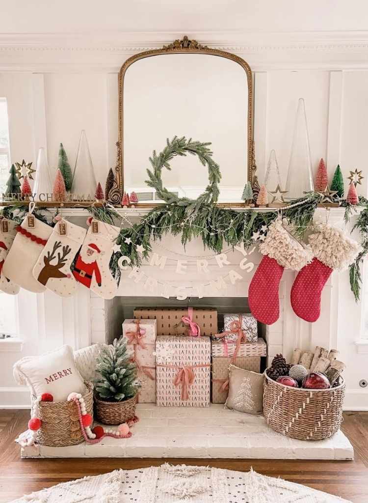 Whimsical Pastel Christmas Mantel