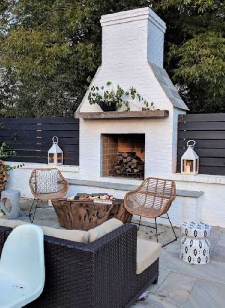 White Brick Outdoor Fireplace Patio