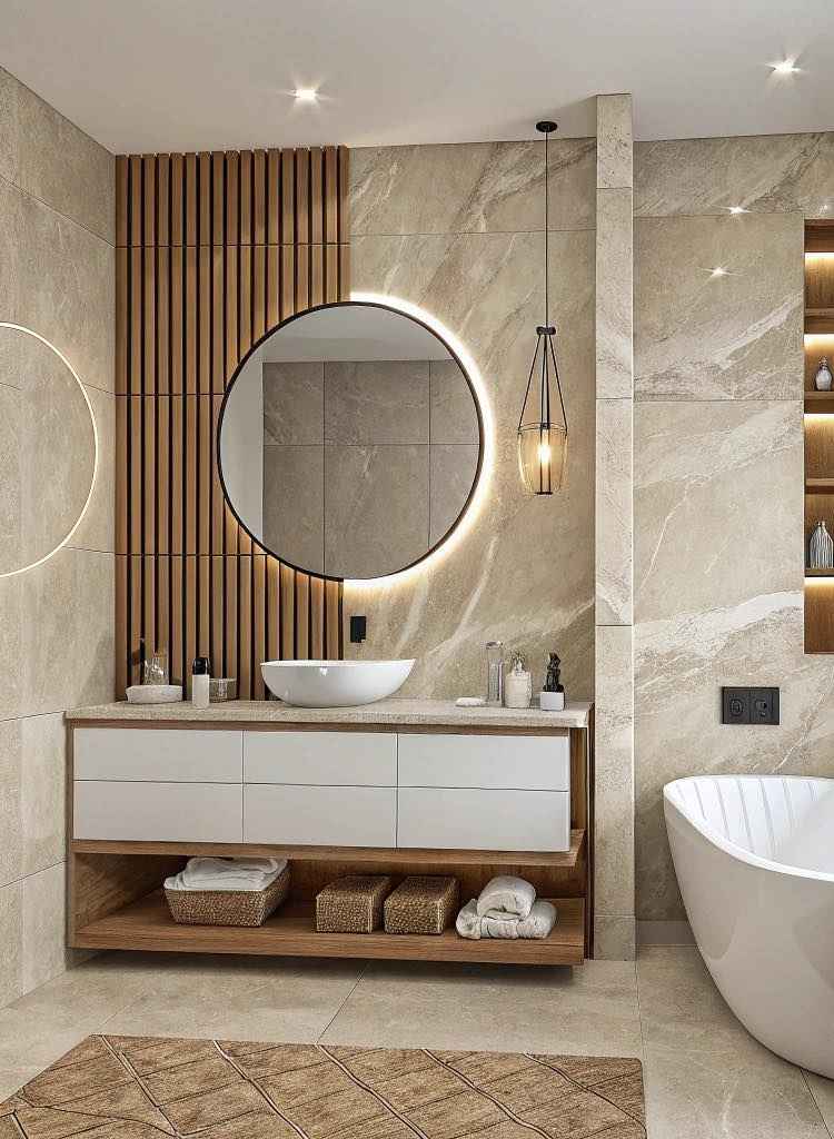 Bathroom Vanity with Wooden Accents