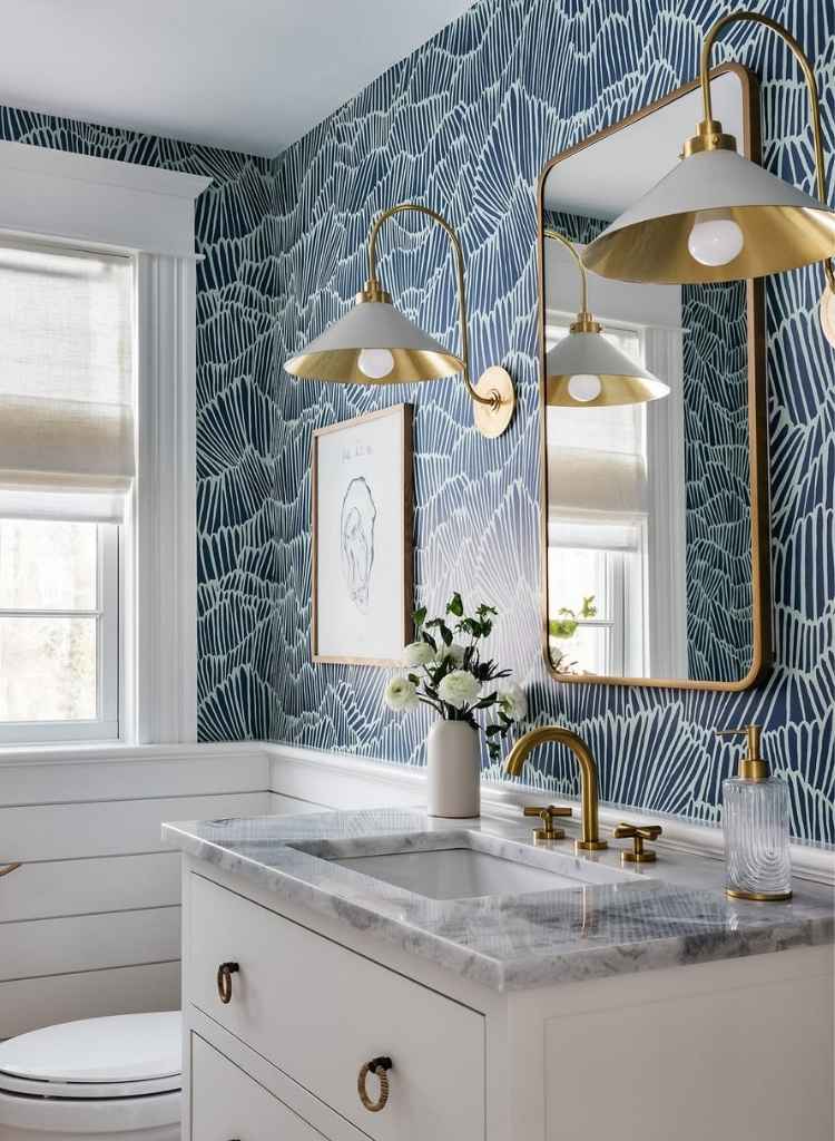 Bold Blue Pattern Guest Bathroom