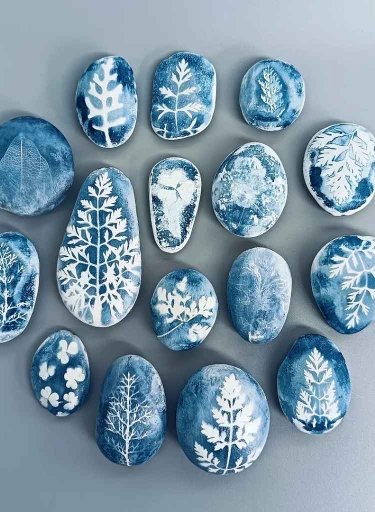 Botanical Cyanotype Stone Art