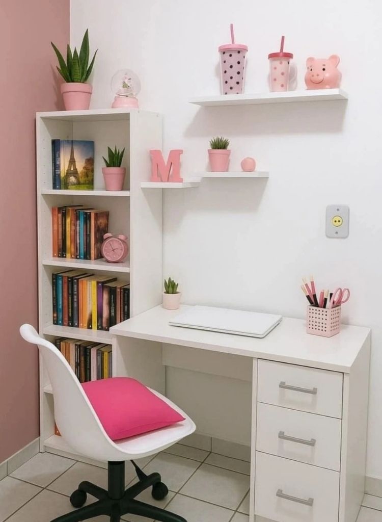 Clean Pink Minimal Study Corner