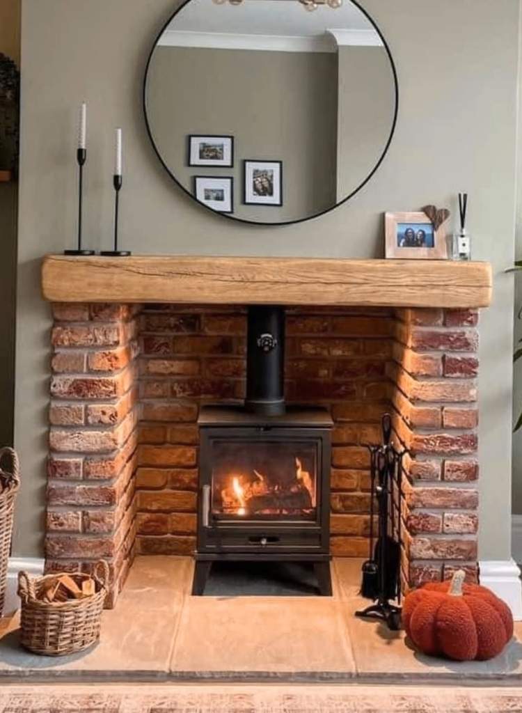 Cozy Brick-Framed Stone Fireplace