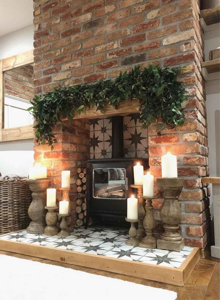 Cozy Brick Hearth With Wood-Burning Stove