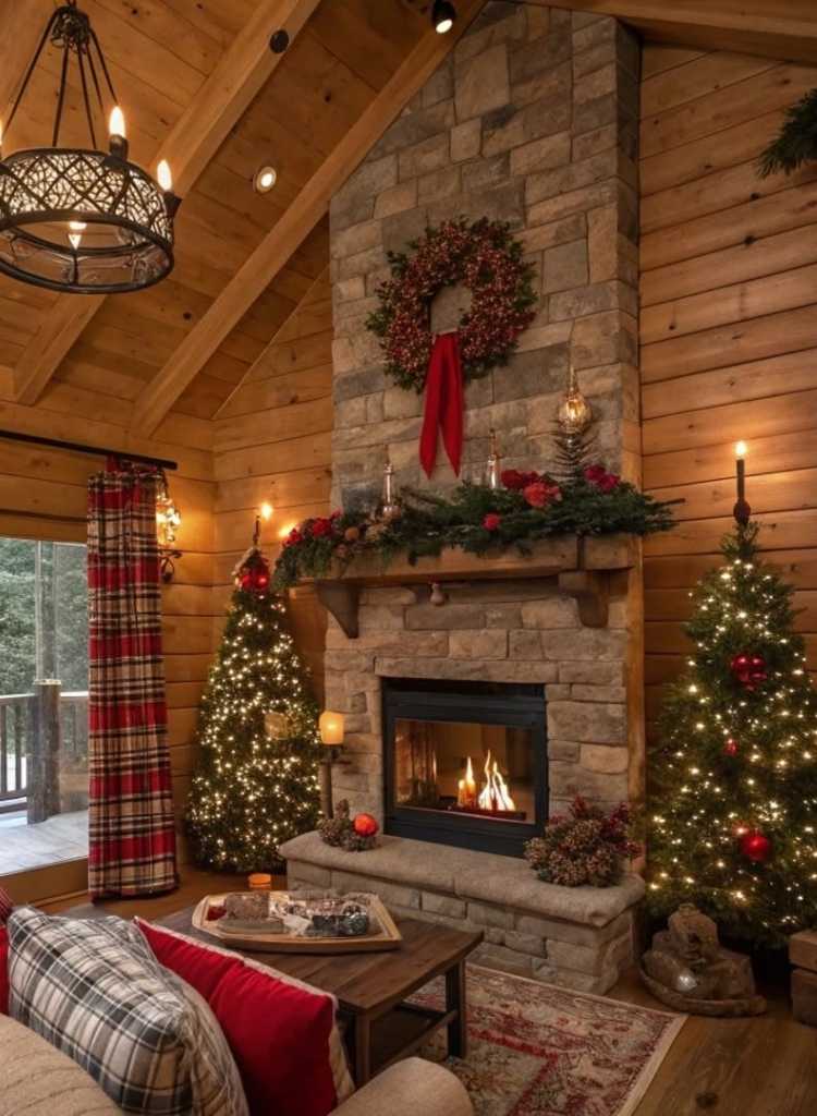 Cozy Holiday Stone Fireplace Setting