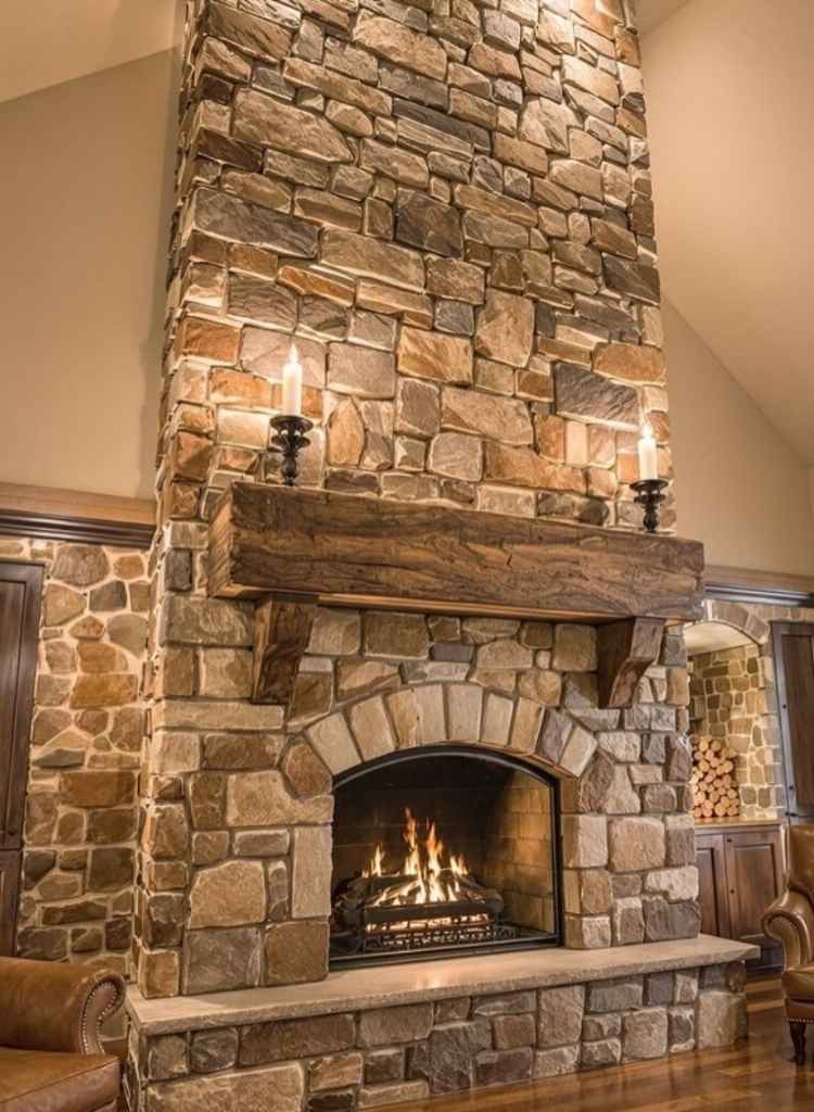 Grand Stacked-Stone Fireplace Feature