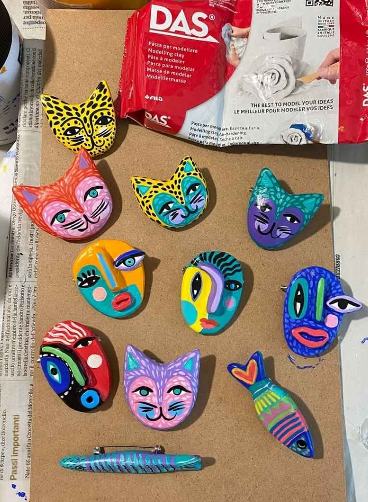 Hand-Painted Clay Pins and Brooches