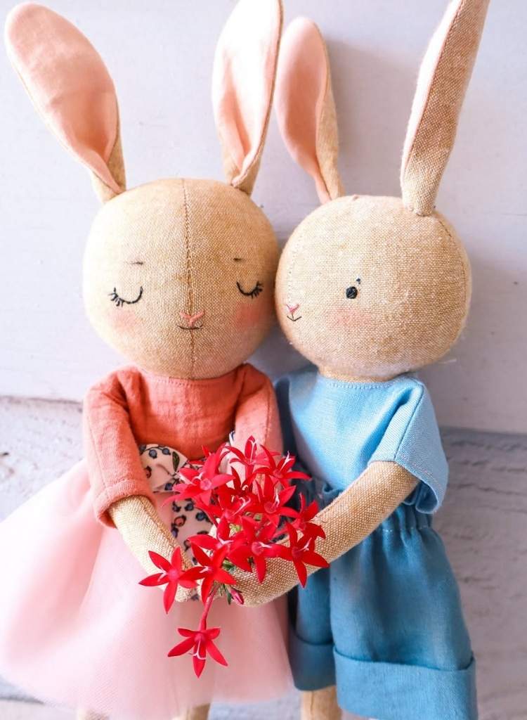 Handmade Fabric Easter Bunny Dolls