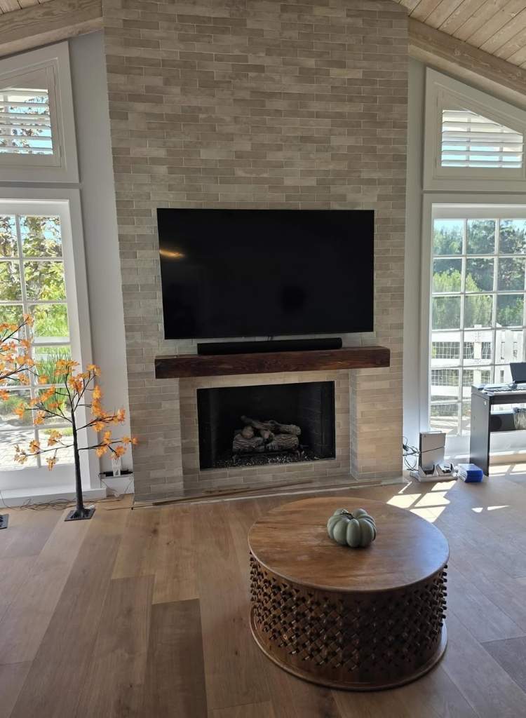 Light Brick Fireplace With Clean Modern Lines