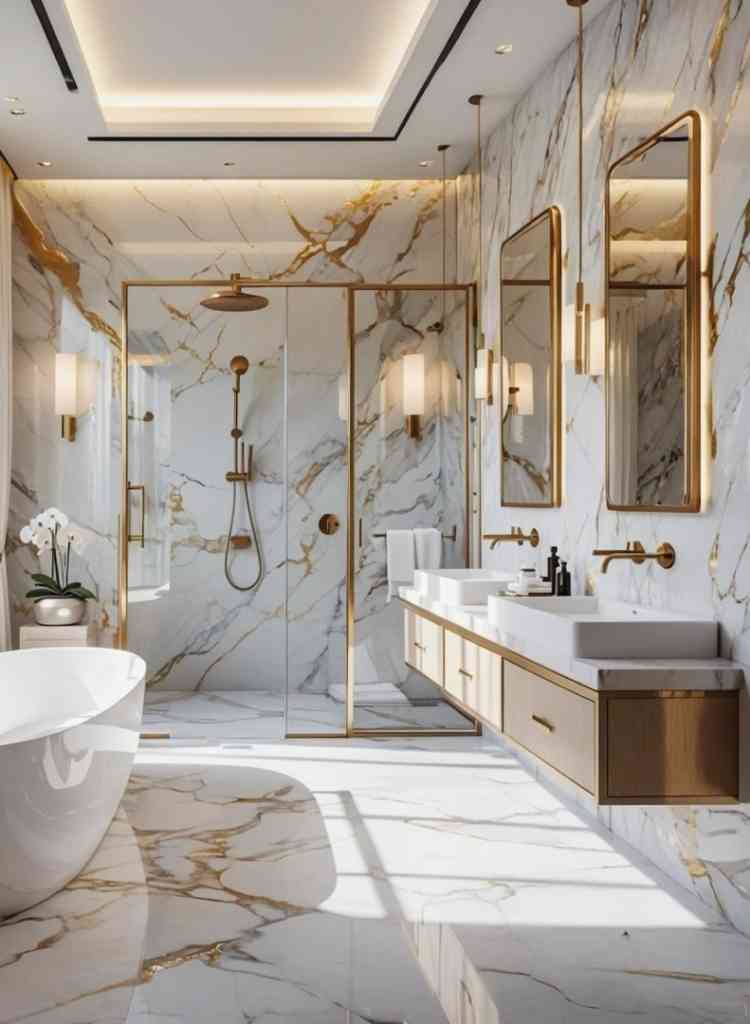 Marble Bathroom with Gold Accents